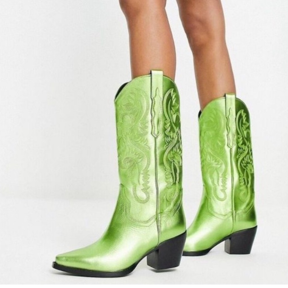 JEFFREY CAMPBELL Free People NEW Dagget Western Boots Metallic Green NEW Size 7